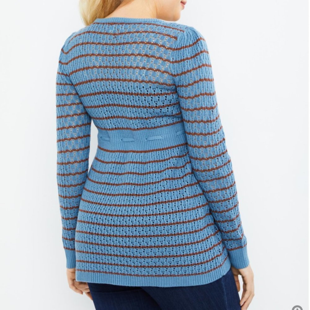 Motherhood Maternity Striped Pointelle Maternity Sweater Provincial Blue XSM - Picture 2 of 8